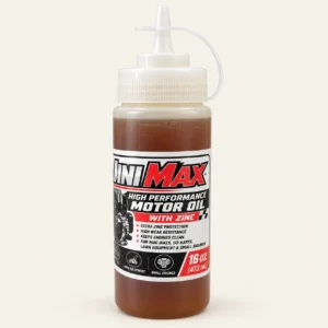 Packaging rendering of MiniMax SAE 10W-40 motor oil with zinc in a 16 oz bottle